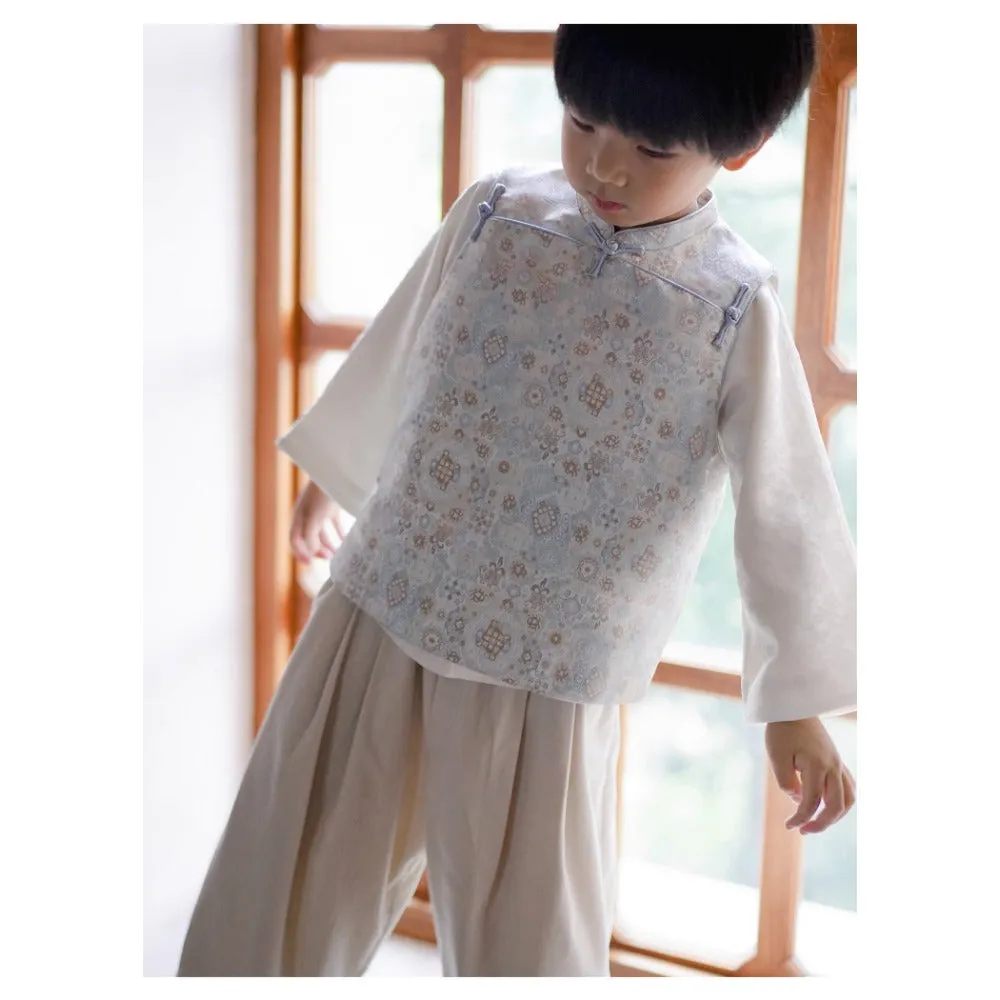 MaNa Light Blue Silk-Trimmed Jacquard Unisex Vest