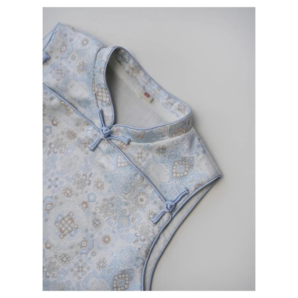 MaNa Light Blue Silk-Trimmed Jacquard Unisex Vest
