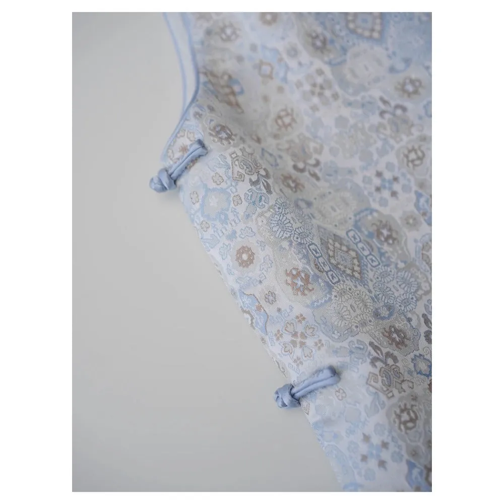 MaNa Light Blue Silk-Trimmed Jacquard Unisex Vest
