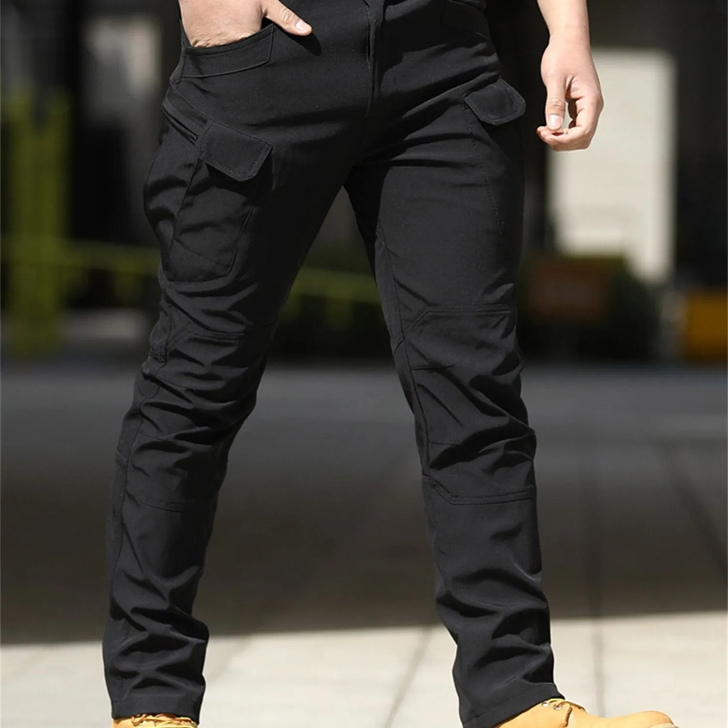Men's Khaki Cargo Pants with Multiple Pockets - Waterproof, Casual Jogger Style for Fall, Polyester Fabric, Streetwear Look, Machine Washable, Outdoor Activity Pants | Stylish Casualwear | Woven Fabric Pants