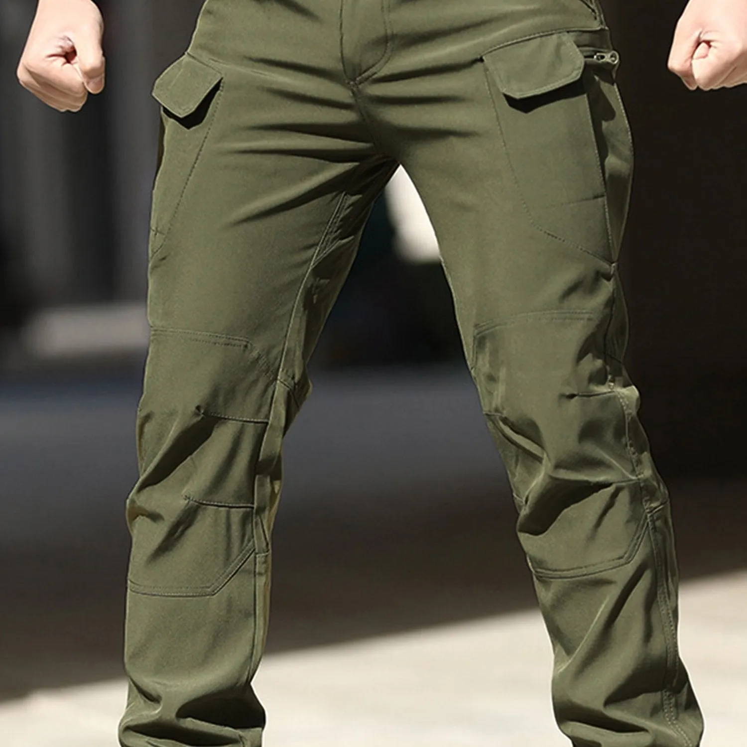 Men's Khaki Cargo Pants with Multiple Pockets - Waterproof, Casual Jogger Style for Fall, Polyester Fabric, Streetwear Look, Machine Washable, Outdoor Activity Pants | Stylish Casualwear | Woven Fabric Pants