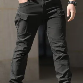 Men's Khaki Cargo Pants with Multiple Pockets - Waterproof, Casual Jogger Style for Fall, Polyester Fabric, Streetwear Look, Machine Washable, Outdoor Activity Pants | Stylish Casualwear | Woven Fabric Pants