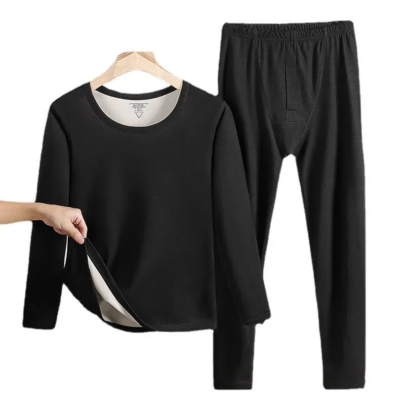 Men's Thermal Underwear Fleece-lined Double-sided Brushed Long John set