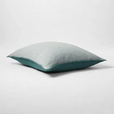 New - Euro Textured Chambray Cotton Pillow Sham Dark Teal Blue - Casaluna
