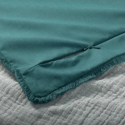 New - Euro Textured Chambray Cotton Pillow Sham Dark Teal Blue - Casaluna