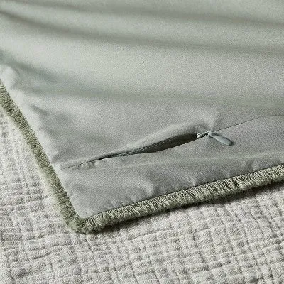 New - Euro Textured Chambray Cotton Pillow Sham Sage Green - Casaluna