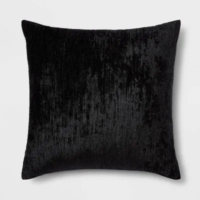 New - Oversized Velvet Rib Textured Square Throw Pillow Black - Threshold