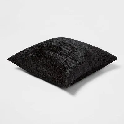 New - Oversized Velvet Rib Textured Square Throw Pillow Black - Threshold