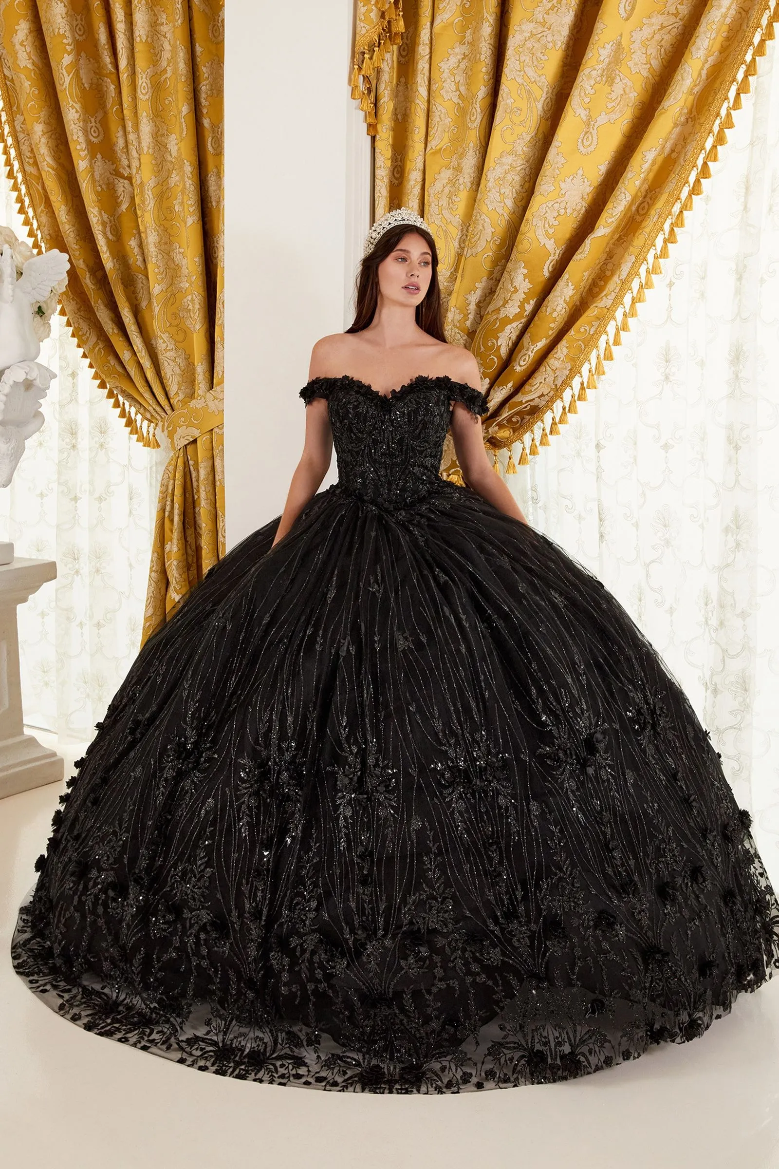OFF THE SHOULDER QIUNCEANERA FLORAL BALL GOWN CD15704