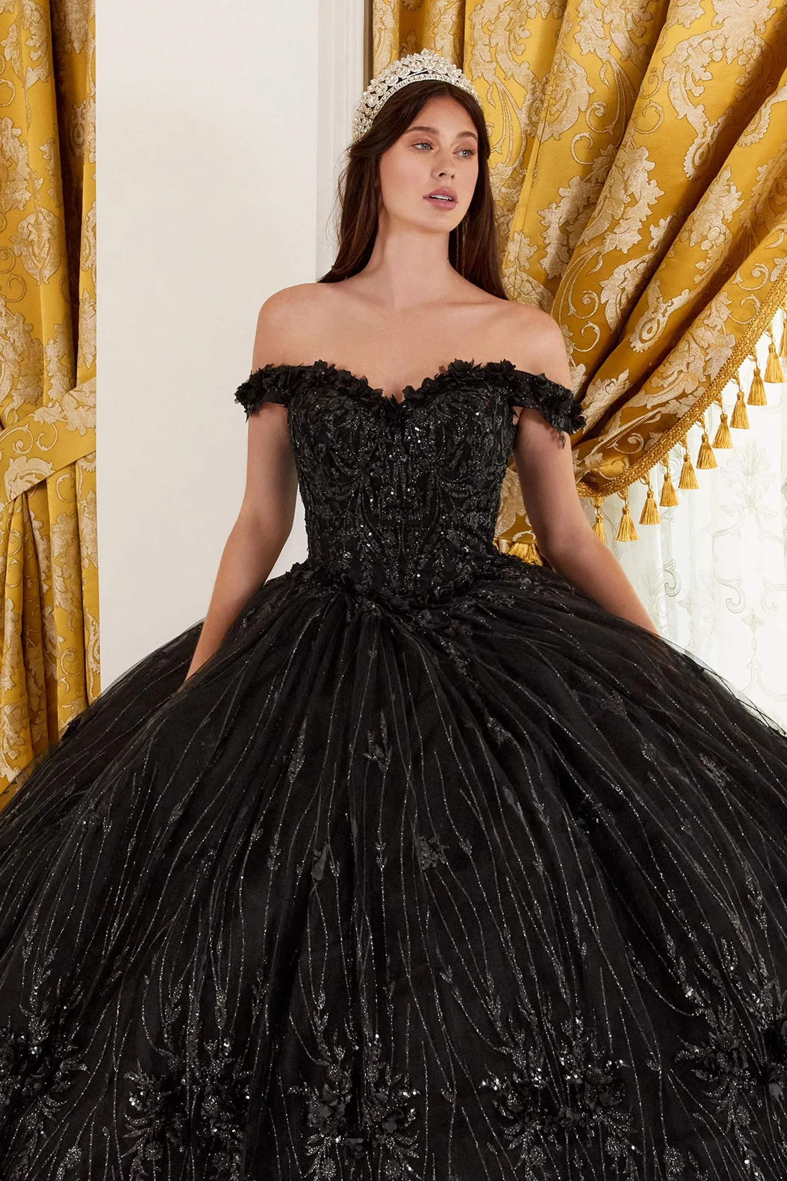 OFF THE SHOULDER QIUNCEANERA FLORAL BALL GOWN CD15704