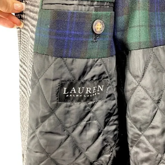 Ralph Lauren Mens Wool Blend Double Breasted Plaid Coat Size 36