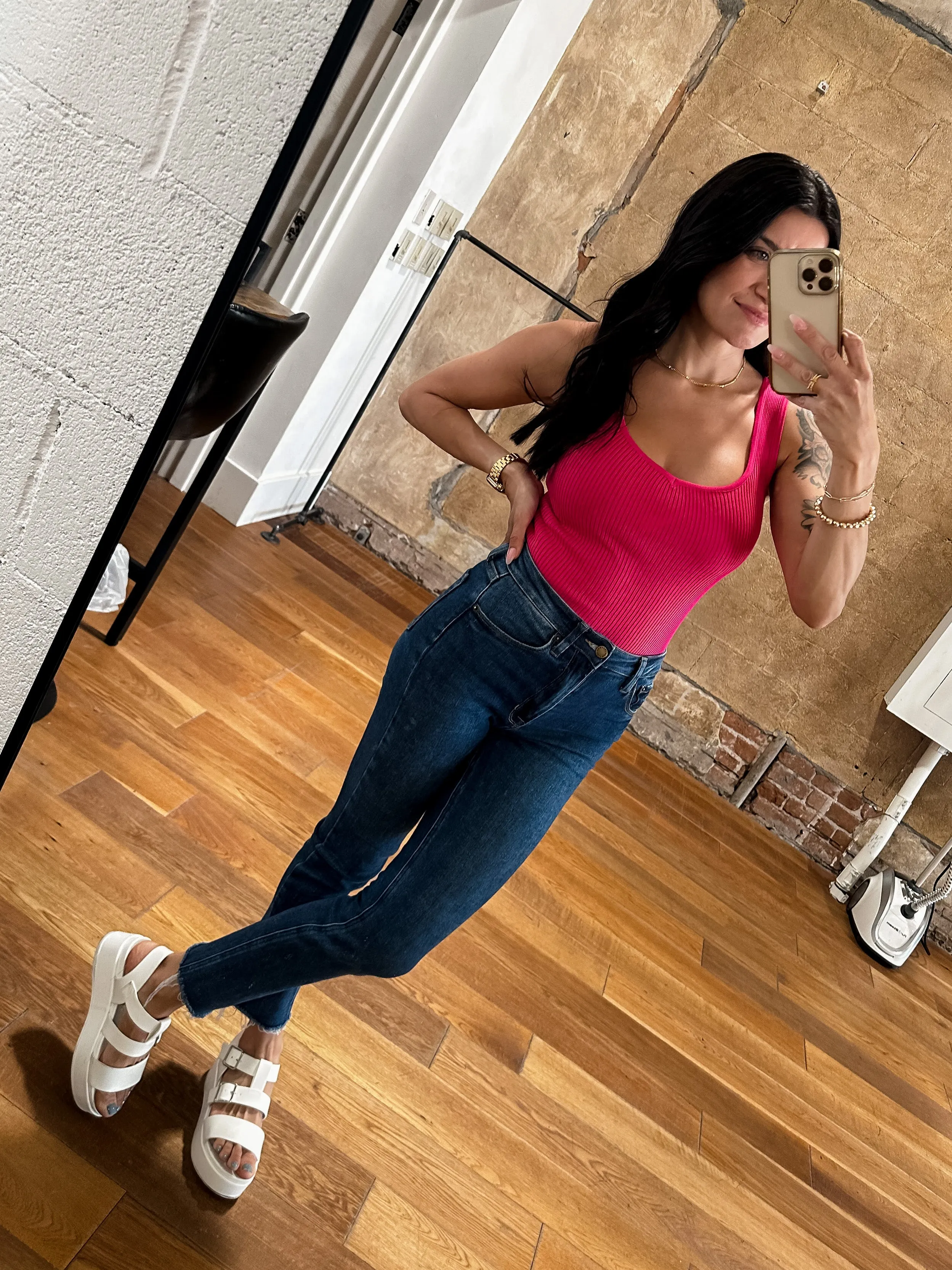 Ribbed Knit Scoop Neck Bodysuit - Fuschia