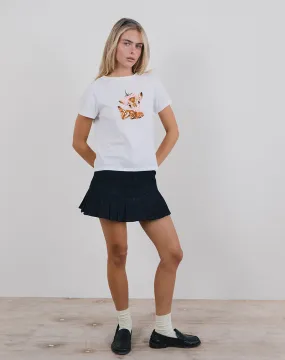 Saki Tee in White with Baby Deer Print
