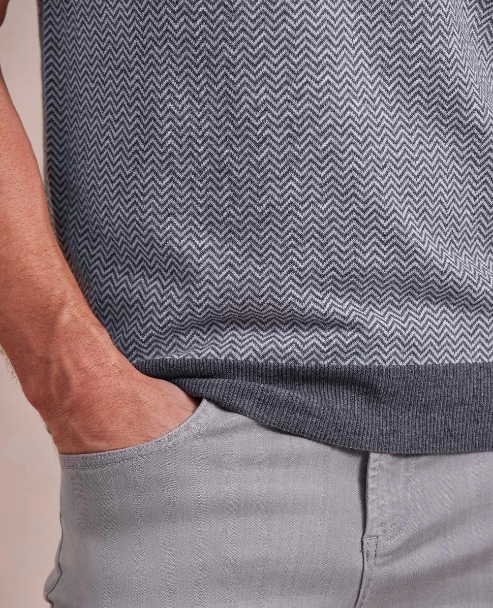 The Tate - Cashmere Herringbone SS Polo - Charcoal/Grey