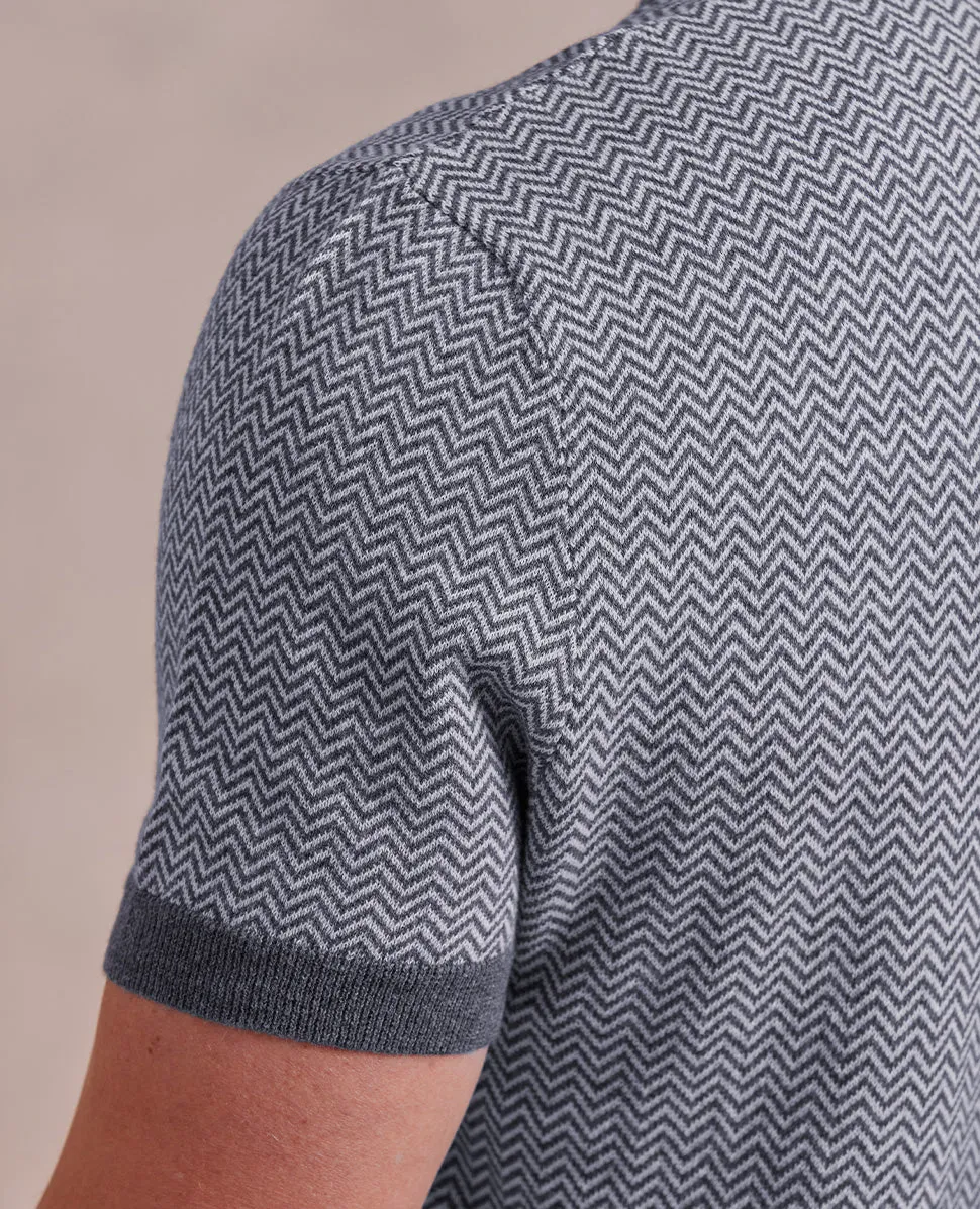 The Tate - Cashmere Herringbone SS Polo - Charcoal/Grey
