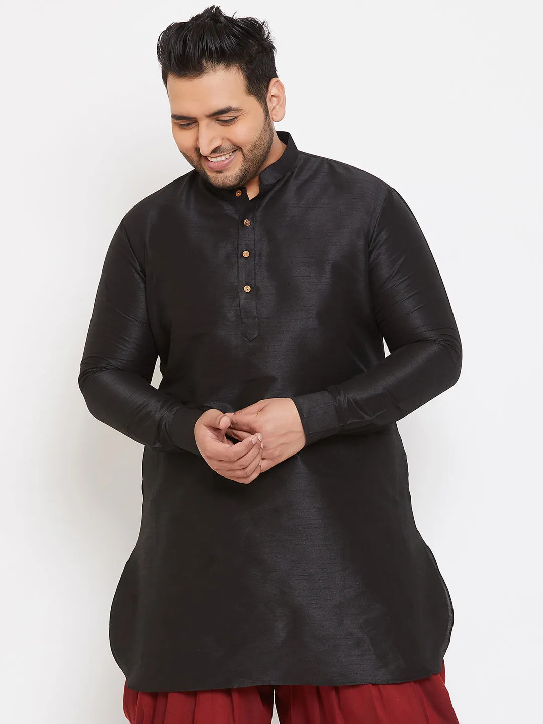 VASTRAMAY Black Silk Blend Men's Kurta
