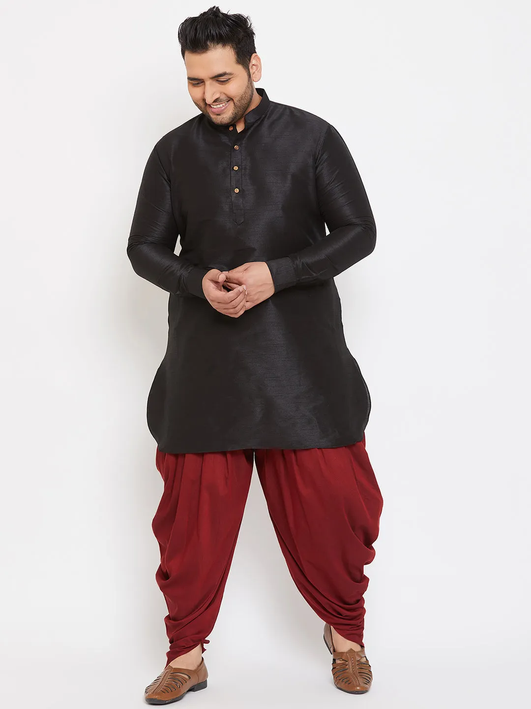 VASTRAMAY Black Silk Blend Men's Kurta