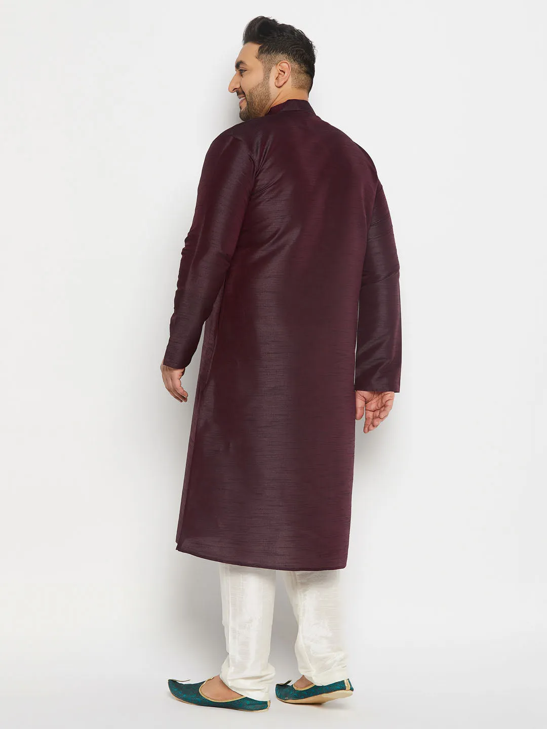 VASTRAMAY Burgundy Silk Blend Kurta Set