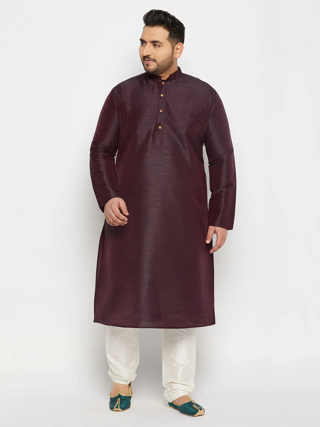 VASTRAMAY Burgundy Silk Blend Kurta Set