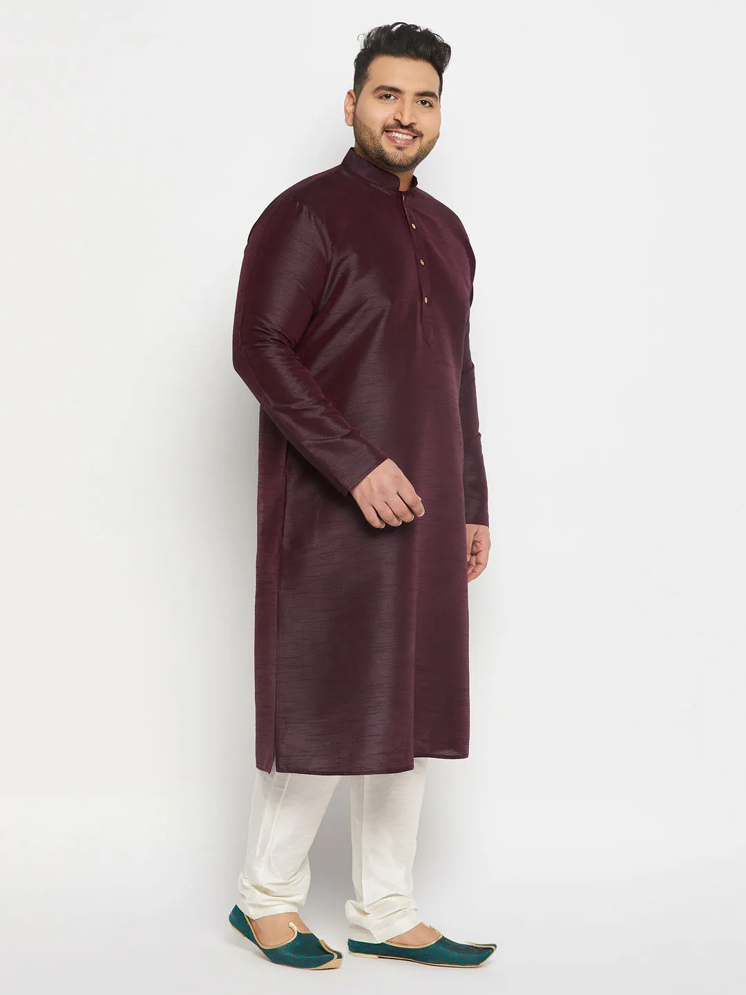 VASTRAMAY Burgundy Silk Blend Kurta Set