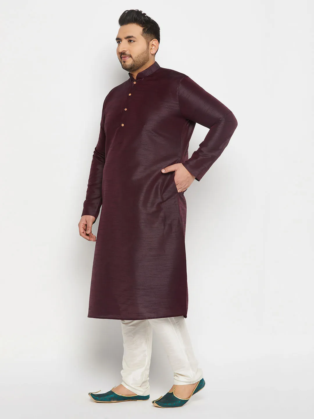 VASTRAMAY Burgundy Silk Blend Kurta Set