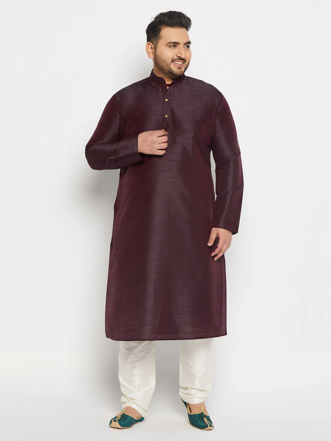 VASTRAMAY Burgundy Silk Blend Kurta Set