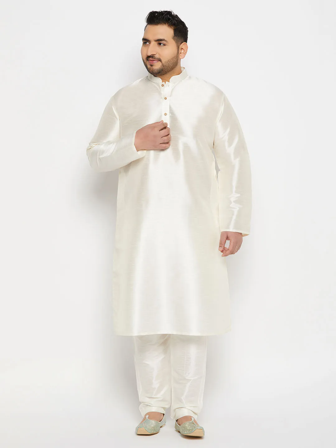 VASTRAMAY Cream Silk Blend Kurta Set