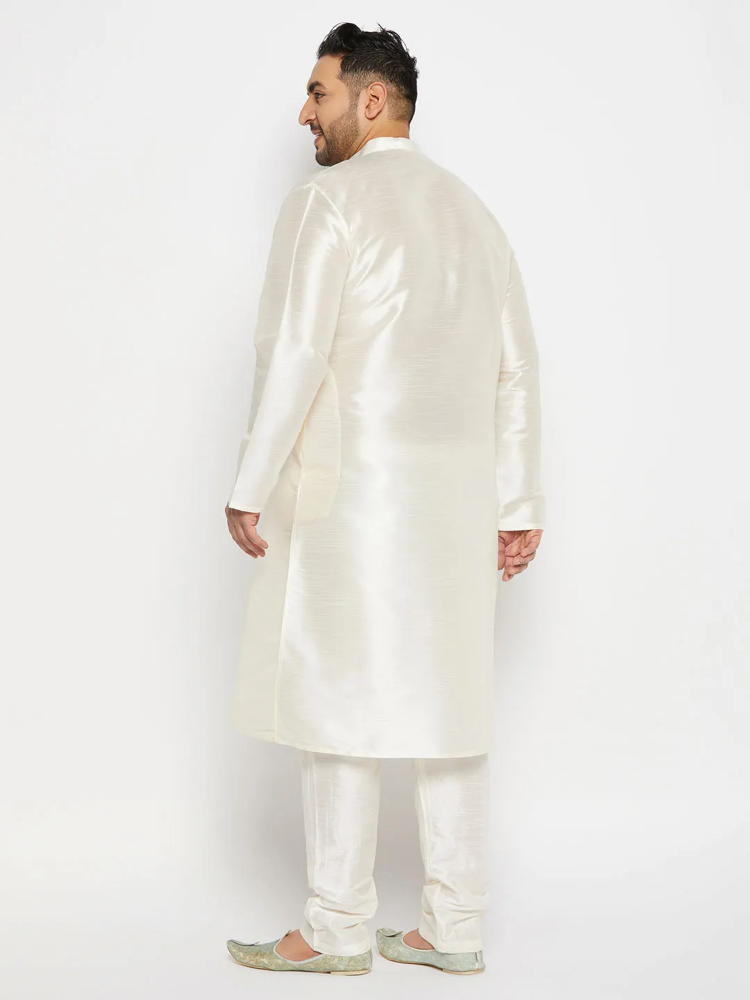 VASTRAMAY Cream Silk Blend Kurta Set