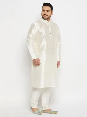 VASTRAMAY Cream Silk Blend Kurta Set