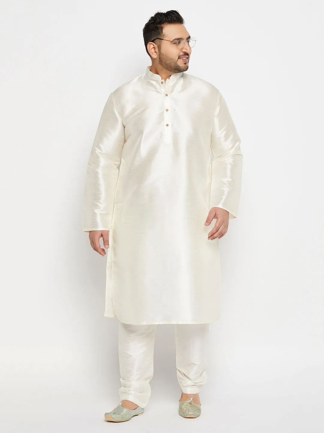 VASTRAMAY Cream Silk Blend Kurta Set