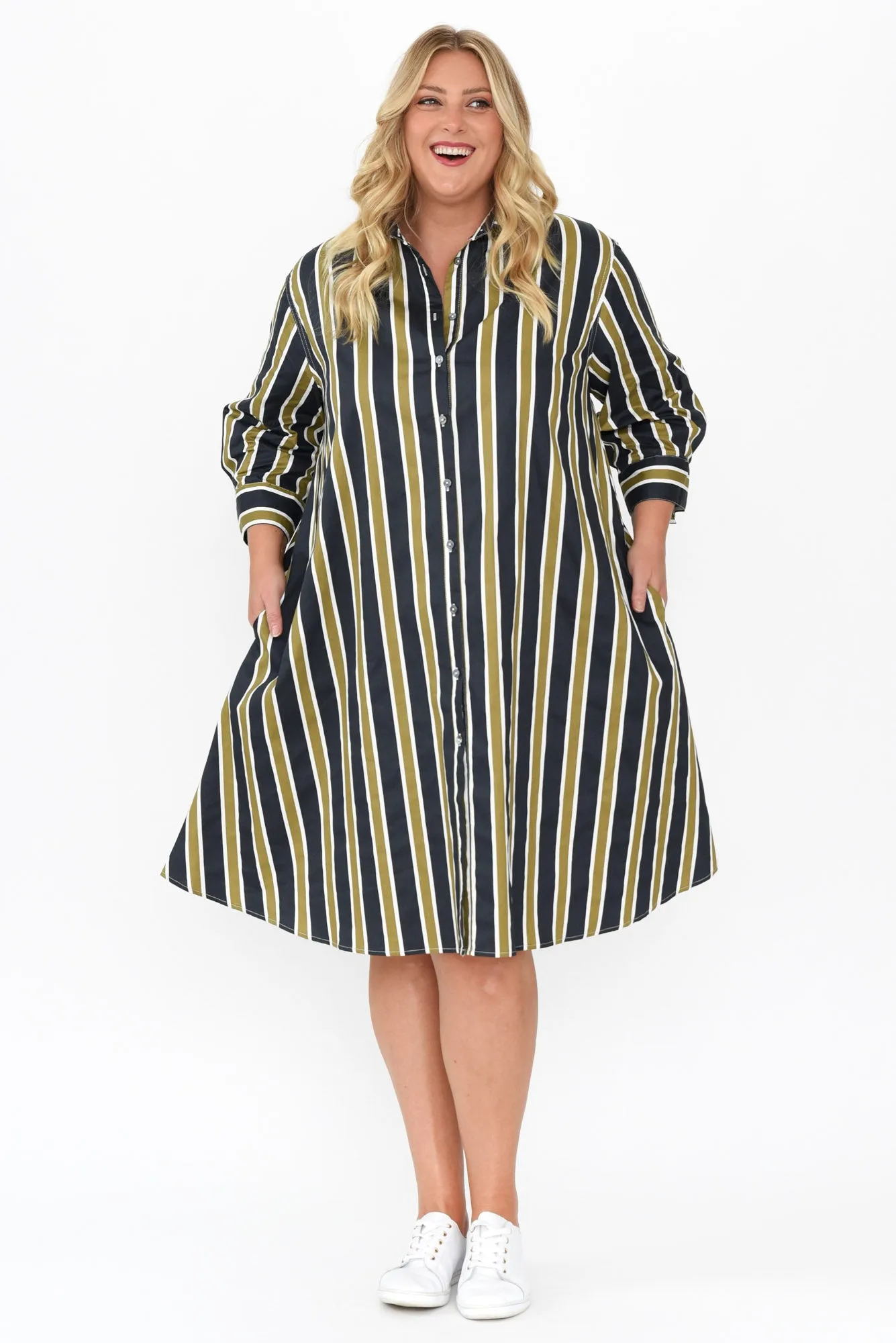 Violeta Navy Stripe Cotton Shirt Dress