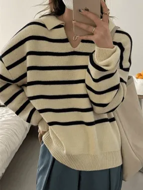 Wenkouban-Spring Casual Outfits Y2K Outfits Vintage Striped Pullover Sweater