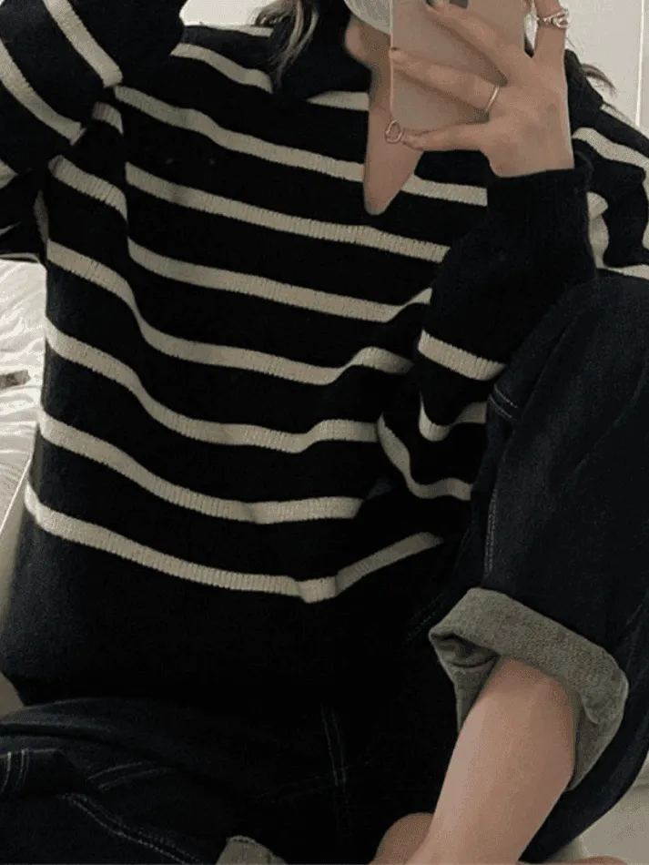 Wenkouban-Spring Casual Outfits Y2K Outfits Vintage Striped Pullover Sweater