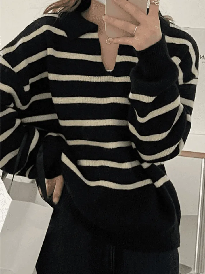Wenkouban-Spring Casual Outfits Y2K Outfits Vintage Striped Pullover Sweater