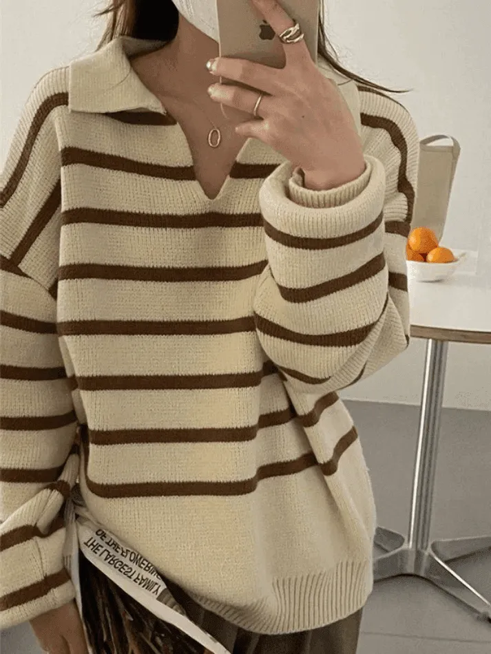 Wenkouban-Spring Casual Outfits Y2K Outfits Vintage Striped Pullover Sweater