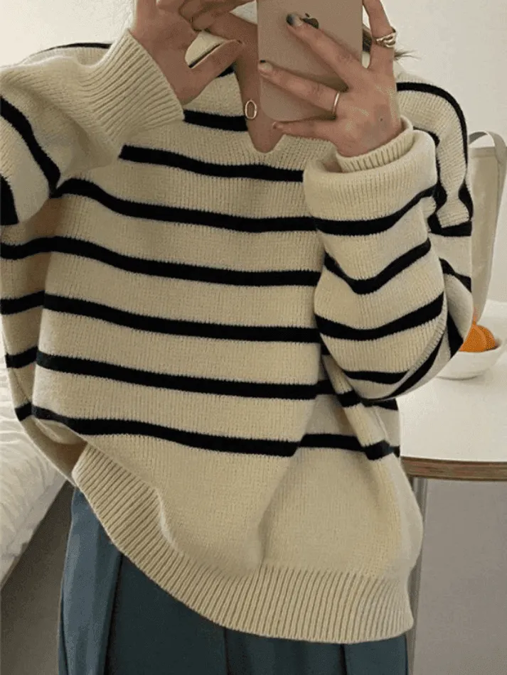Wenkouban-Spring Casual Outfits Y2K Outfits Vintage Striped Pullover Sweater