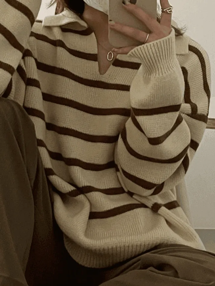 Wenkouban-Spring Casual Outfits Y2K Outfits Vintage Striped Pullover Sweater