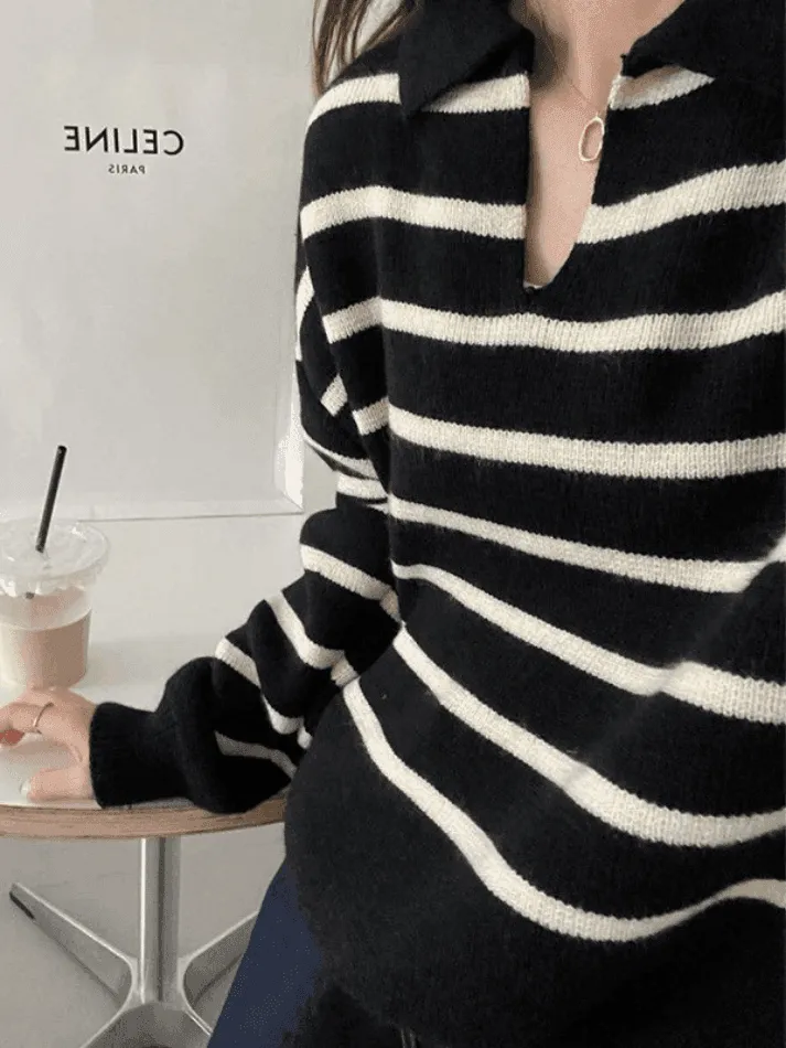 Wenkouban-Spring Casual Outfits Y2K Outfits Vintage Striped Pullover Sweater