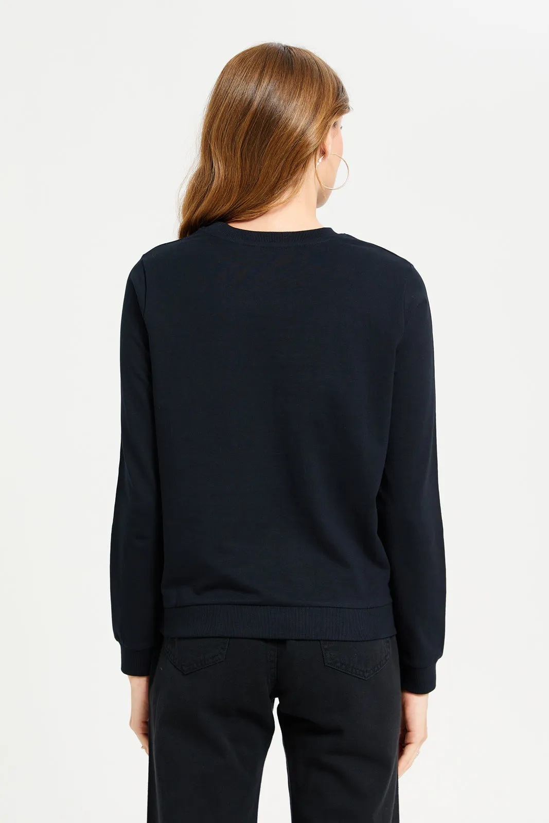 Women Black Have a Good Day Print Sweatshirt